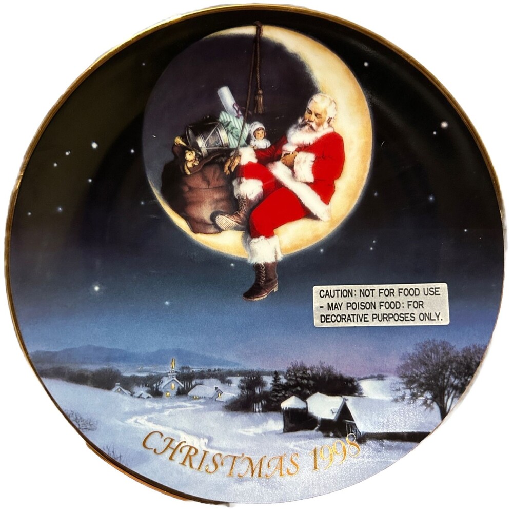 Avon Greetings From Santa Christmas Collectible Plate 1998 Porcelain 22K Gold